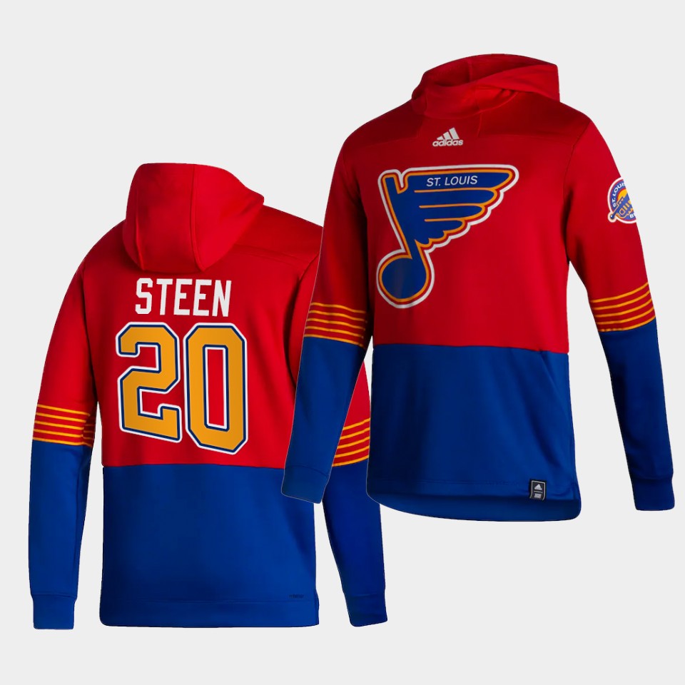 Men St.Louis Blues #20 Steen Red NHL 2021 Adidas Pullover Hoodie Jersey